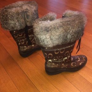 COACH SIGNATURE LIZZIE Fur Trim Boots SIZE 8.5